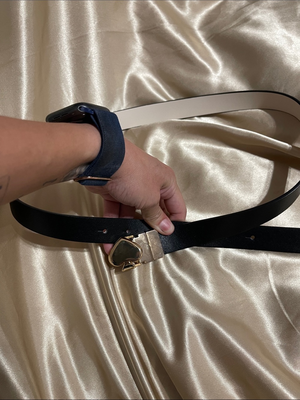 kate spade Black Leather Belt with Gold Heart Buckle